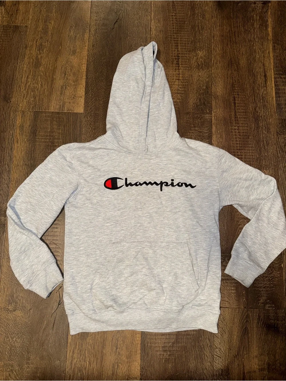 Champion Light Gray Pullover Hoodie with Script Logo